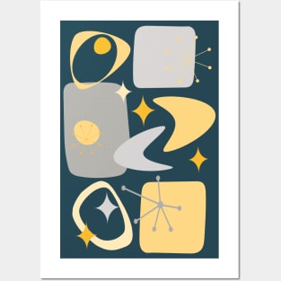 Mid Century Atomic Age Abstract in Charcoal, Yellow and Grey Posters and Art